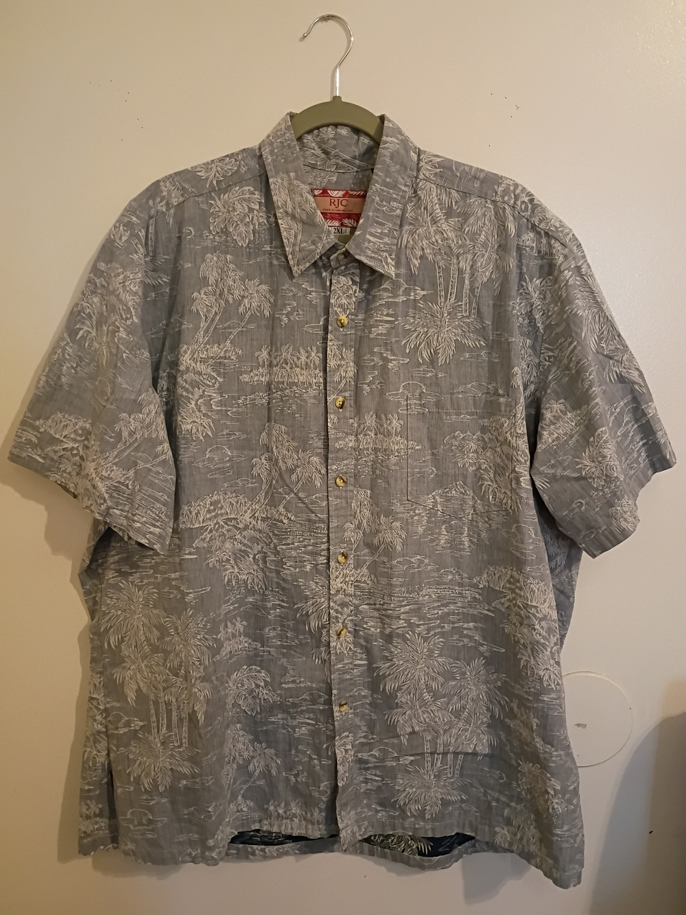 VTG RJC Men's Short-Sleeve‎ Hawaiian Shirt in Light Blue Sz 2XL